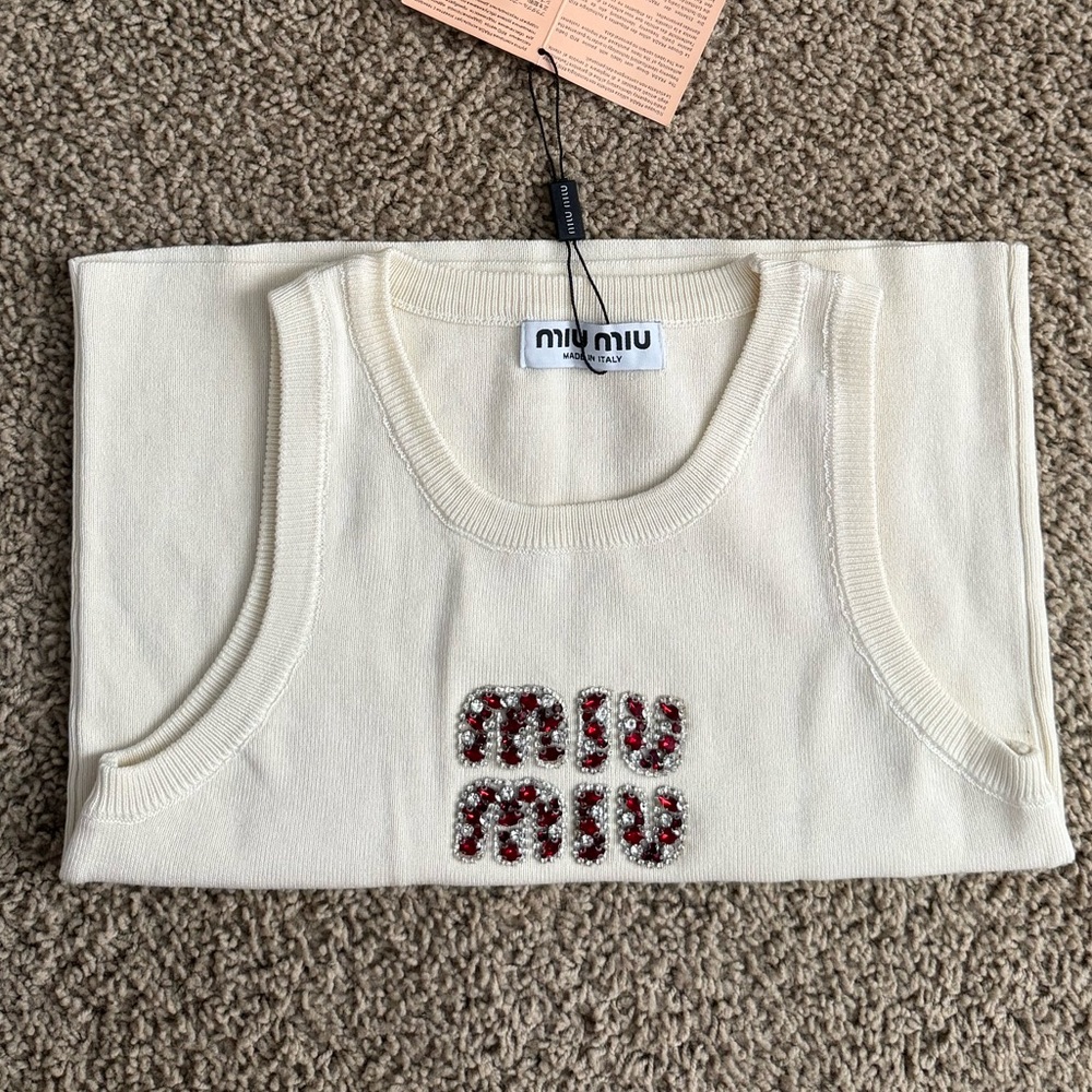 Miu Miu Ivory Embellished Tank Top